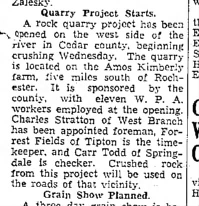 Cedar County geology--Muscatine News& Tribune 13 January 1938