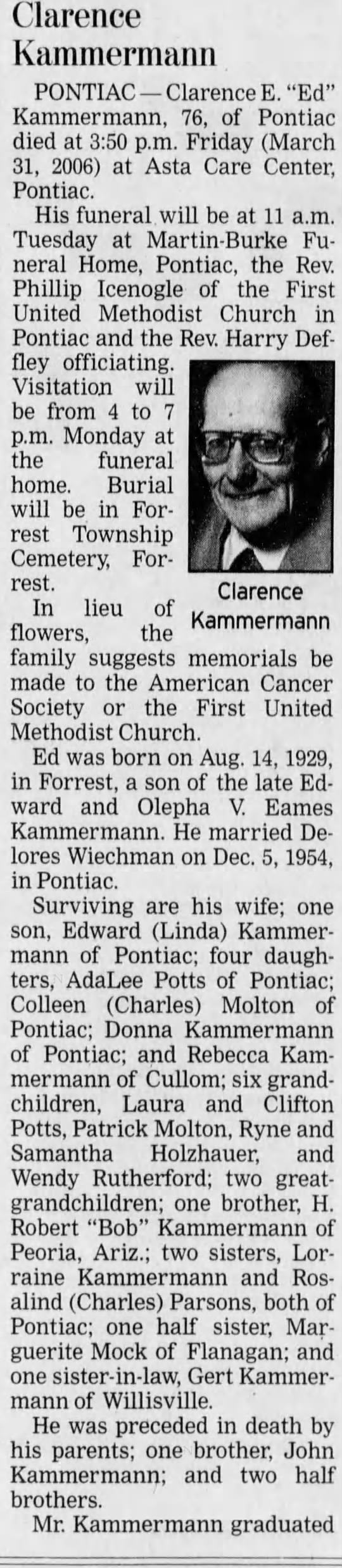 Obituary for Clarence E. Kammermann, 1929-2006 (Aged 76)