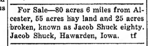 Jacob Shuck land for sale
