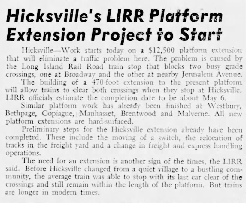 Hicksville platform extension
