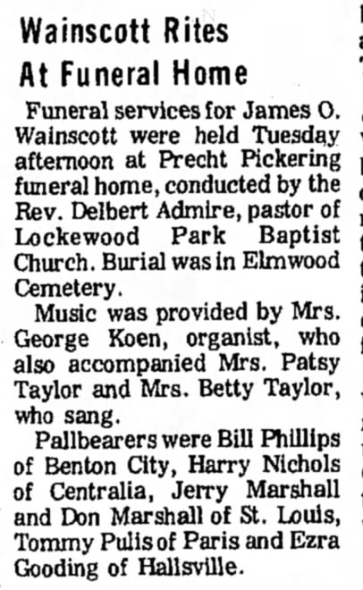 James O. Wainscott Funeral Notice