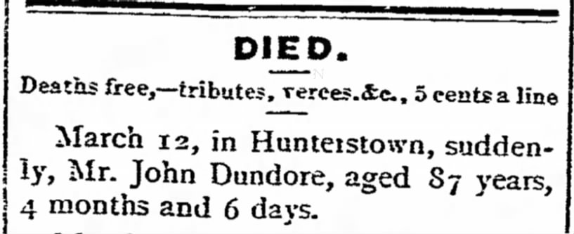 Death of John Dundore.