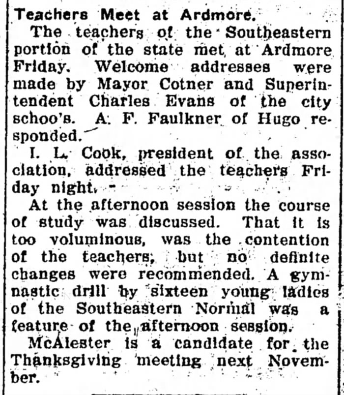 Mayor Cotner (Find who was Mayor)
The Checotah Times Mar 4, 1910