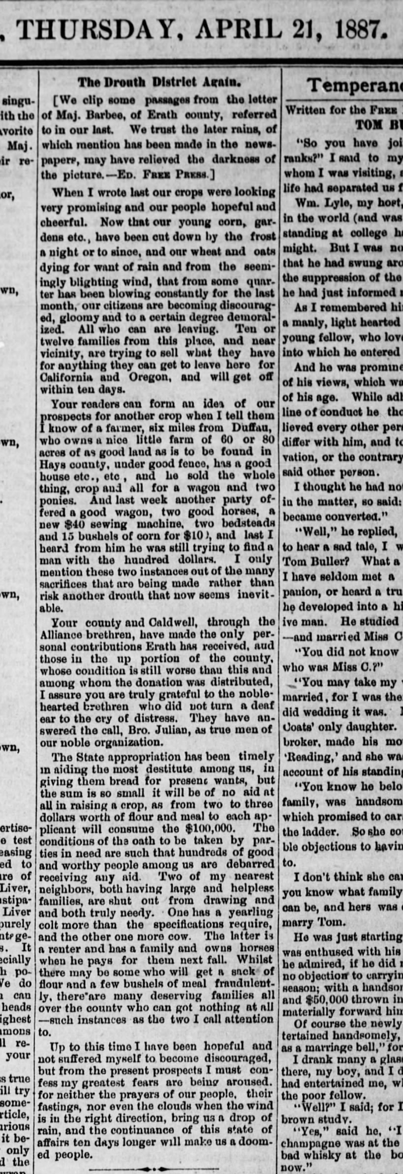 San Marcos Free Press 21 Apr 1887
