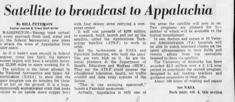 Satellite to broadcast to Appalachia