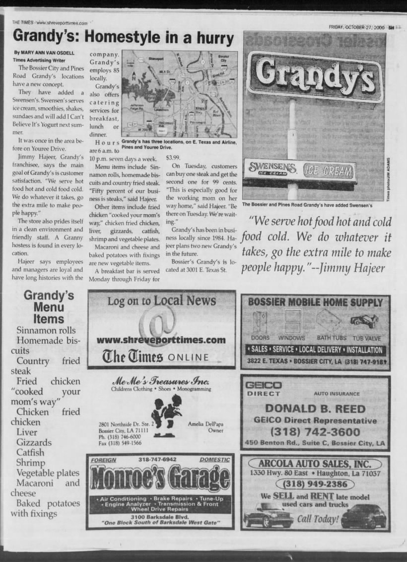 Shreveport Grandy's adds Swensen's in 2000