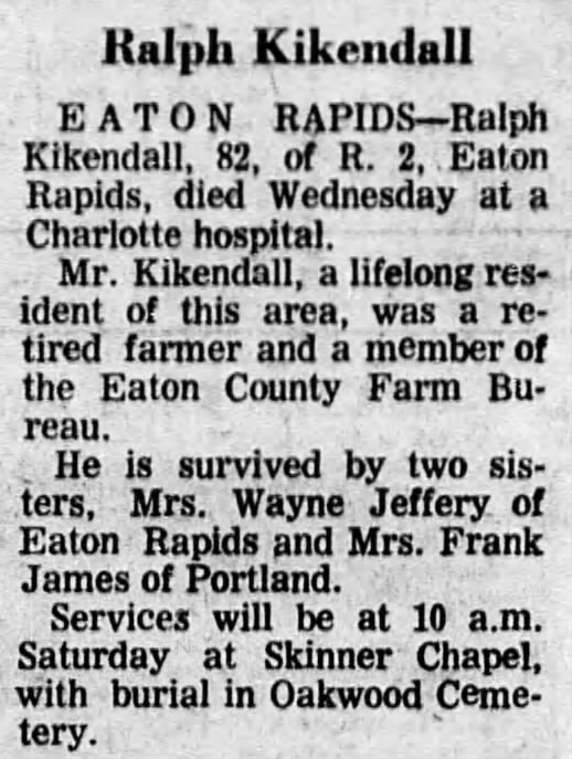 Obituary of Ralph P Kikendall