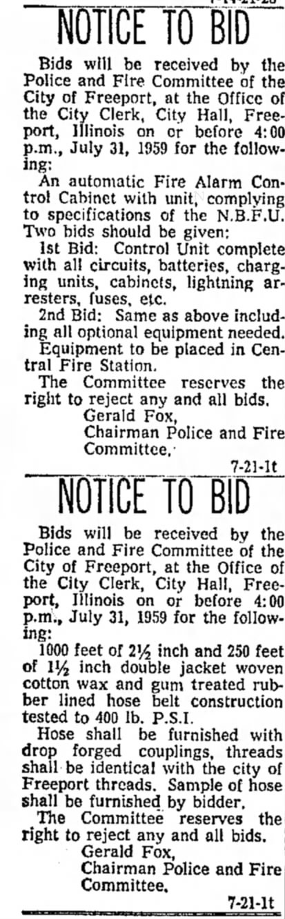 Freeport Journal-Standard, Freeport, IL - 21 July 1959, page 7.