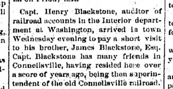 Capt Henry Blackstone 12.22.1882 daily courier, connellsville, pa