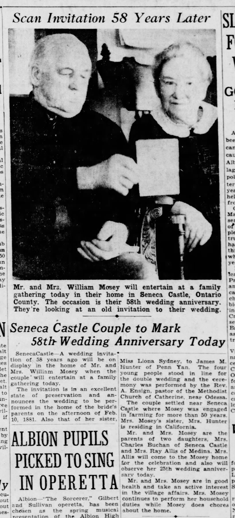 William Mosey and Martha D. Sidney 58th anniversary w/photo
