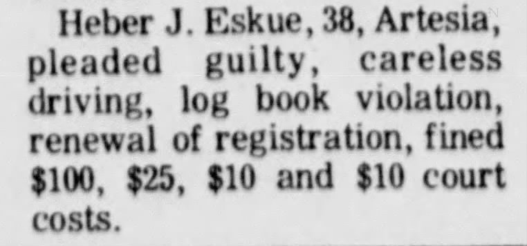 Heber Eskue jr (Sonny)
Alamogordo Daily News (Alamogordo, New Mexico) 7 Dec 1977, Wed