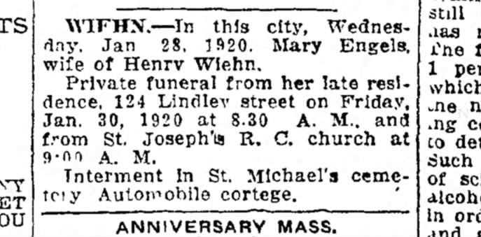 Mary Wiehn funeral notice