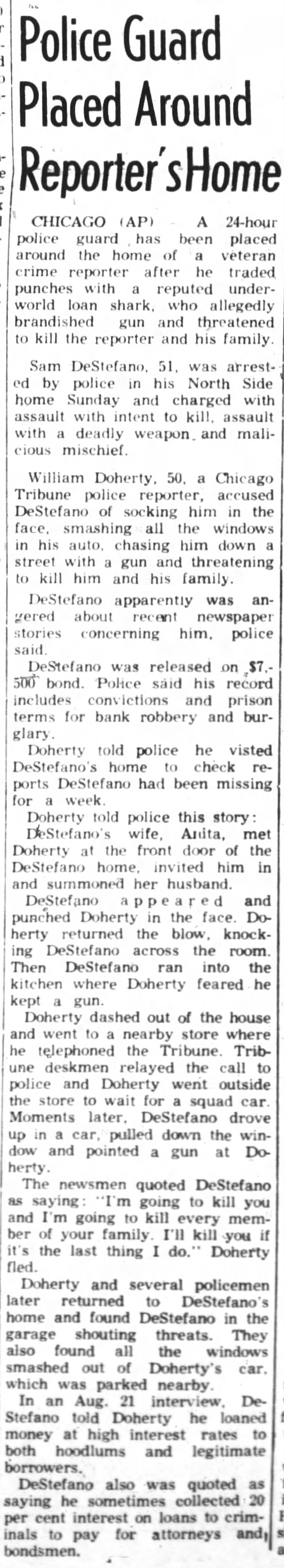 Sam DeStefano arrested after fight with reporter, threatens his family (1961)