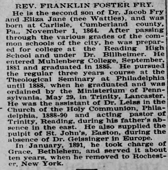 Biographical sketch of Franklin Foster Fry
