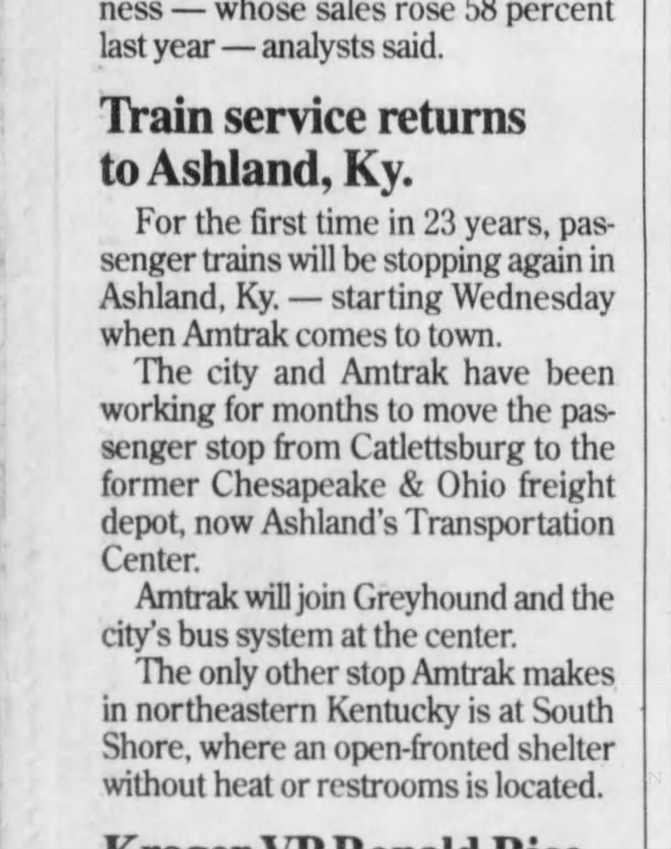 Amtrak Ashland/Catlettsburg, March 6, 1998