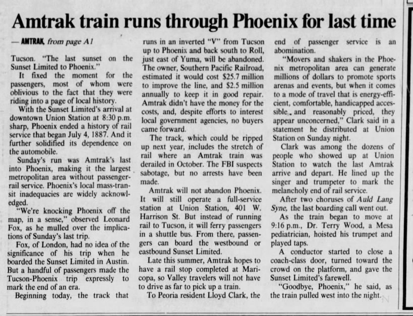 Amtrak Phoenix, June 3, 1996 part 2