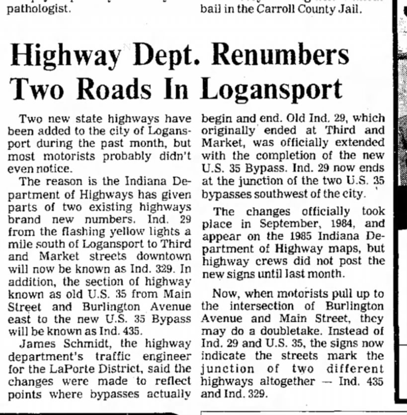 Logansport changes, November 4, 1985