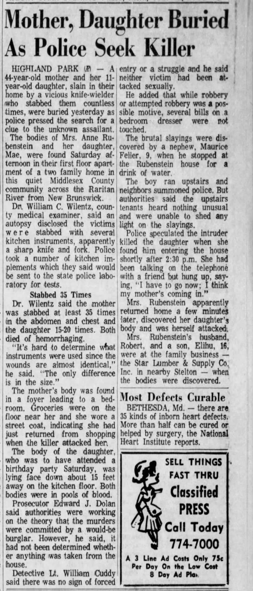 Rubenstein murder, February 15, 1965
