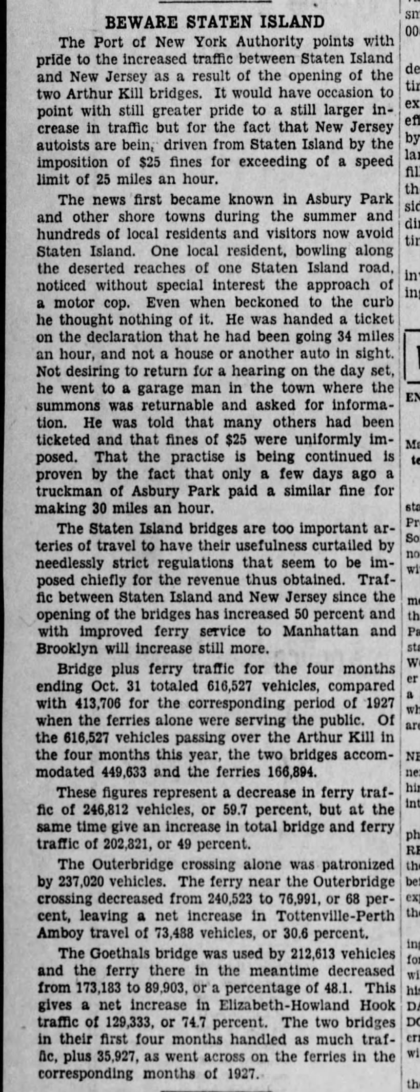 Staten Island crossings, November 22, 1928
