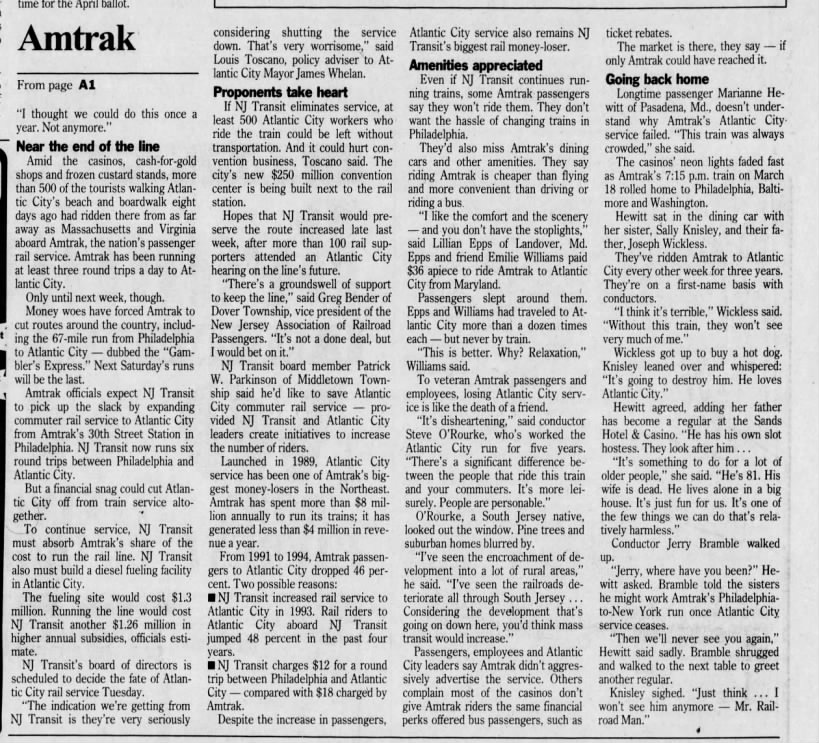 Amtrak ACE, March 26, 1995 part 2