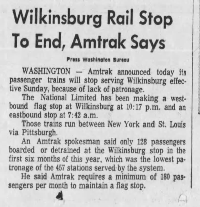 Amtrak Wilkinsburg, September 12, 1975