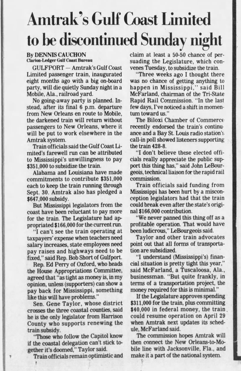 Gulf Coast Limited, January 5, 1985