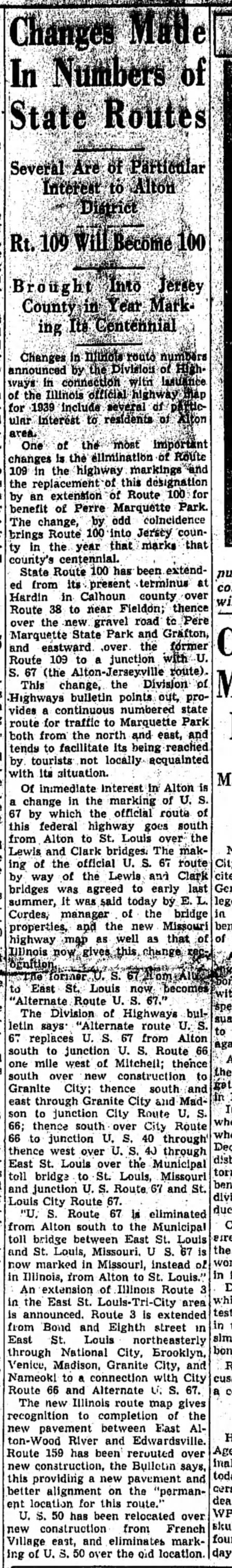 IL route changes, March 25, 1939