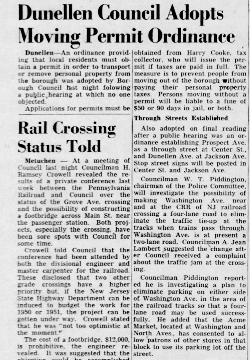 Dunellen crossings, August 2, 1949