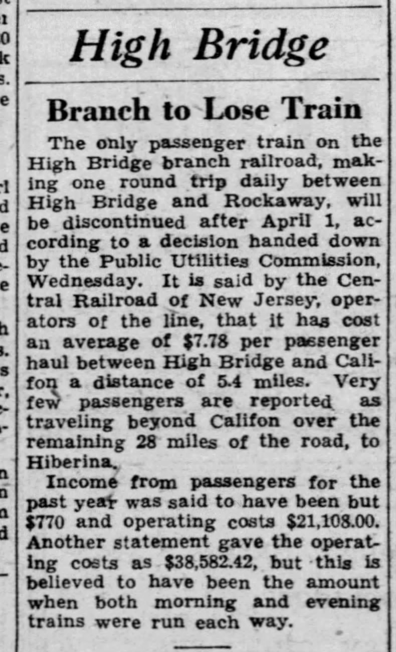 High Bridge Branch, February 26, 1932