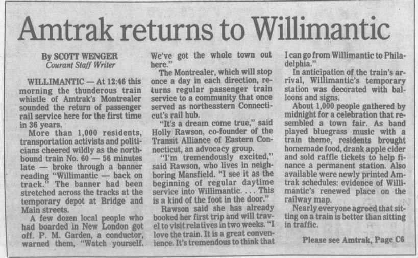 Amtrak Willimantic, November 2, 1991