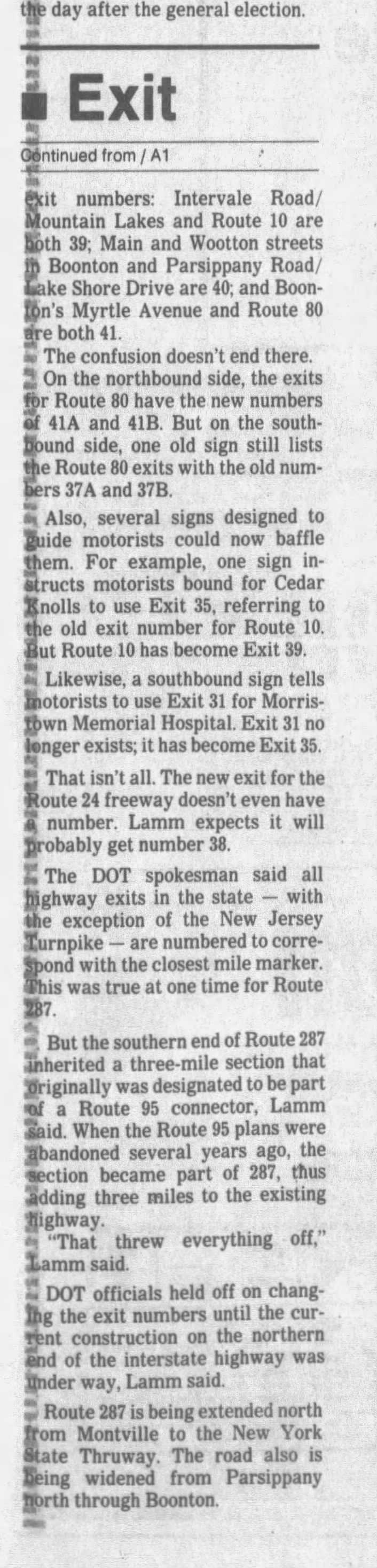 Interstate 287 exit numbers, December 17, 1992 part 2
