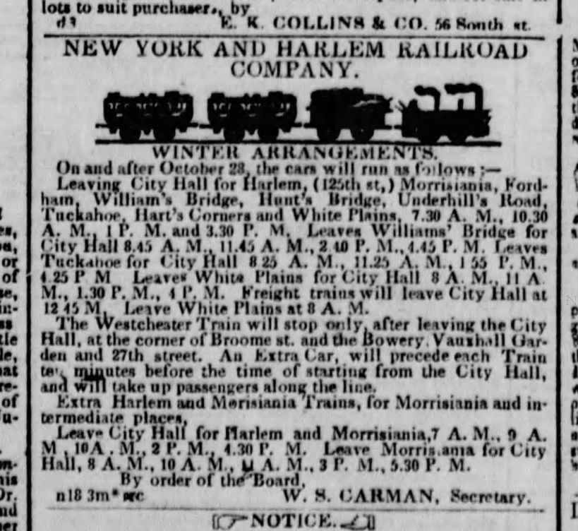 Harlem Railroad, December 13, 1844