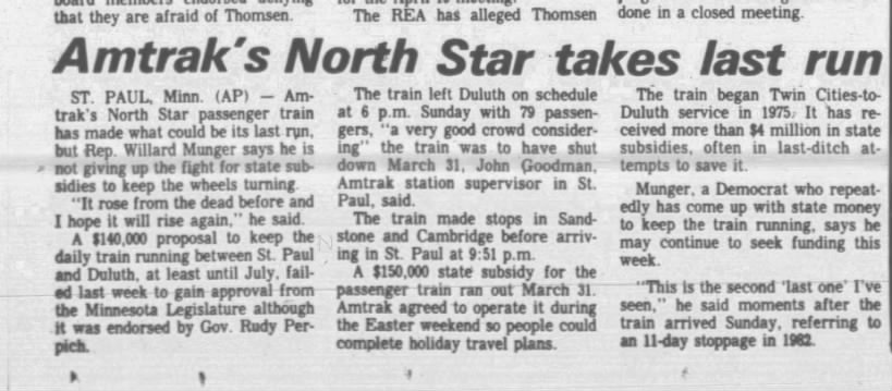 Amtrak North Star, April 8, 1985