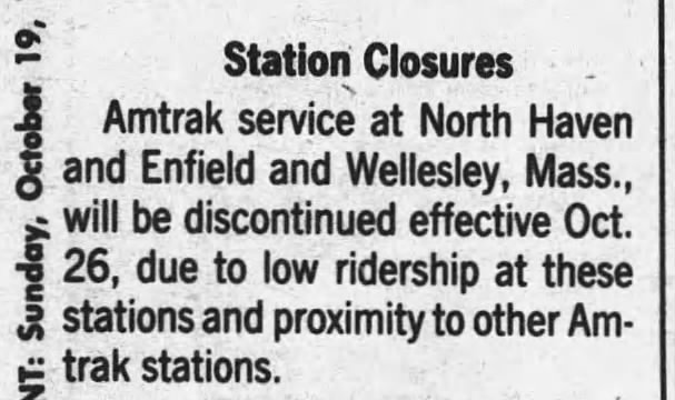 Amtrak North Haven-Enfield-Wellesley, October 19, 1986