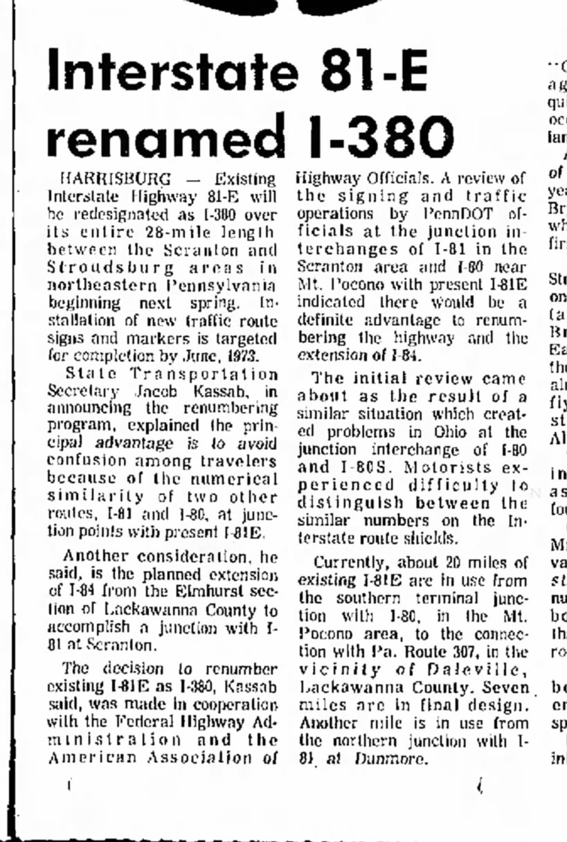 I-81E renumbered, August 28, 1972