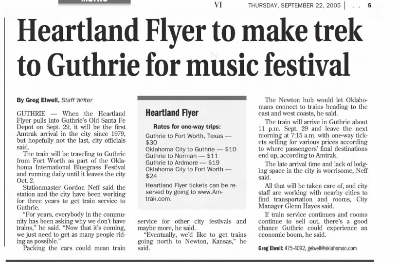 Heartland Flyer Guthrie, September 22, 2005
