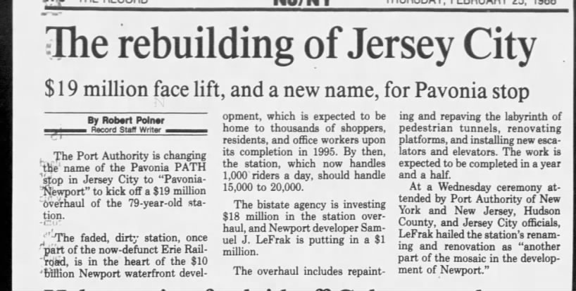 Pavonia-Newport, February 25, 1988