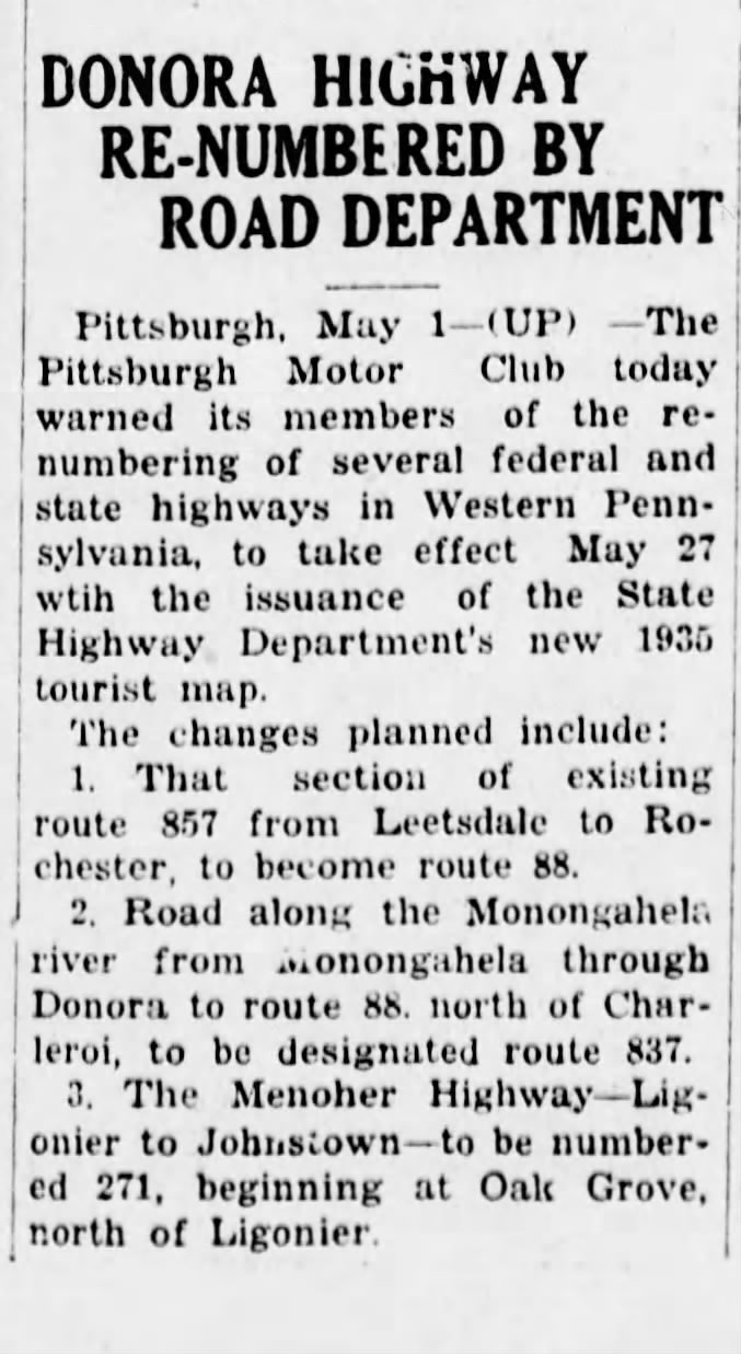 PA changes, May 1, 1935