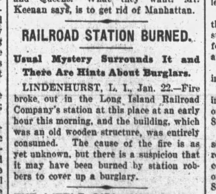Lindenhurst fire, January 22, 1901
