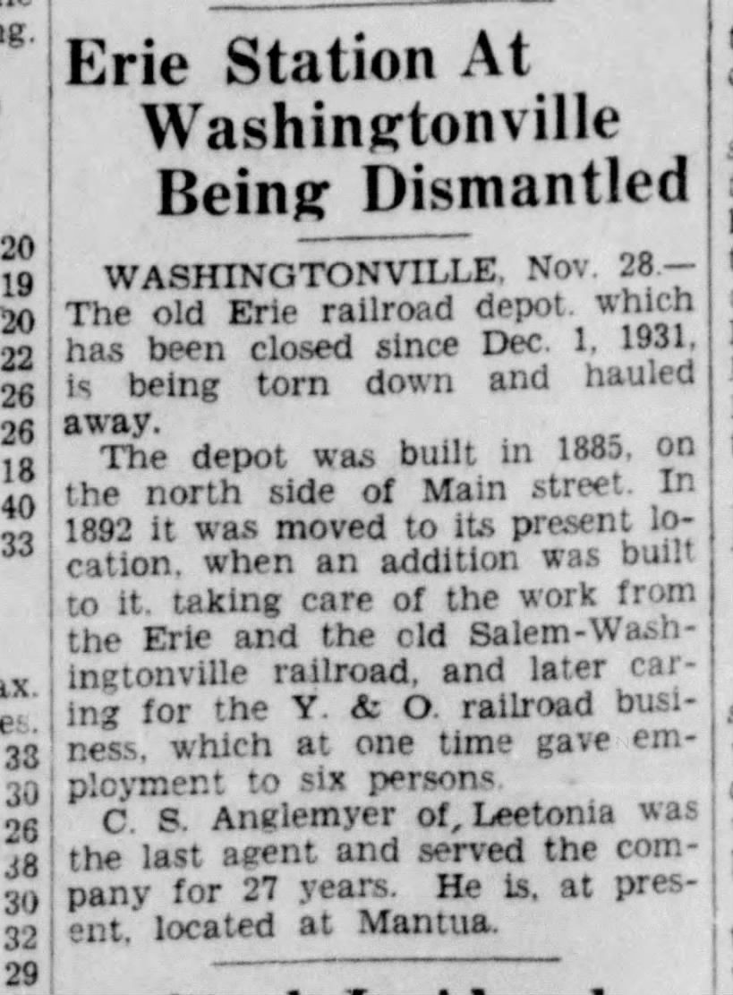 Washingtonville, OH - November 28, 1936
