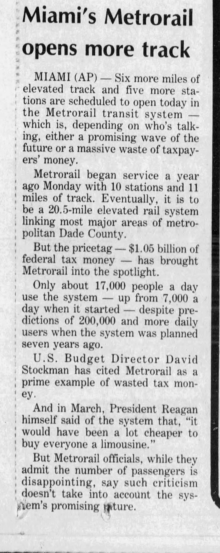 Miami Metrorail, May 19, 1985