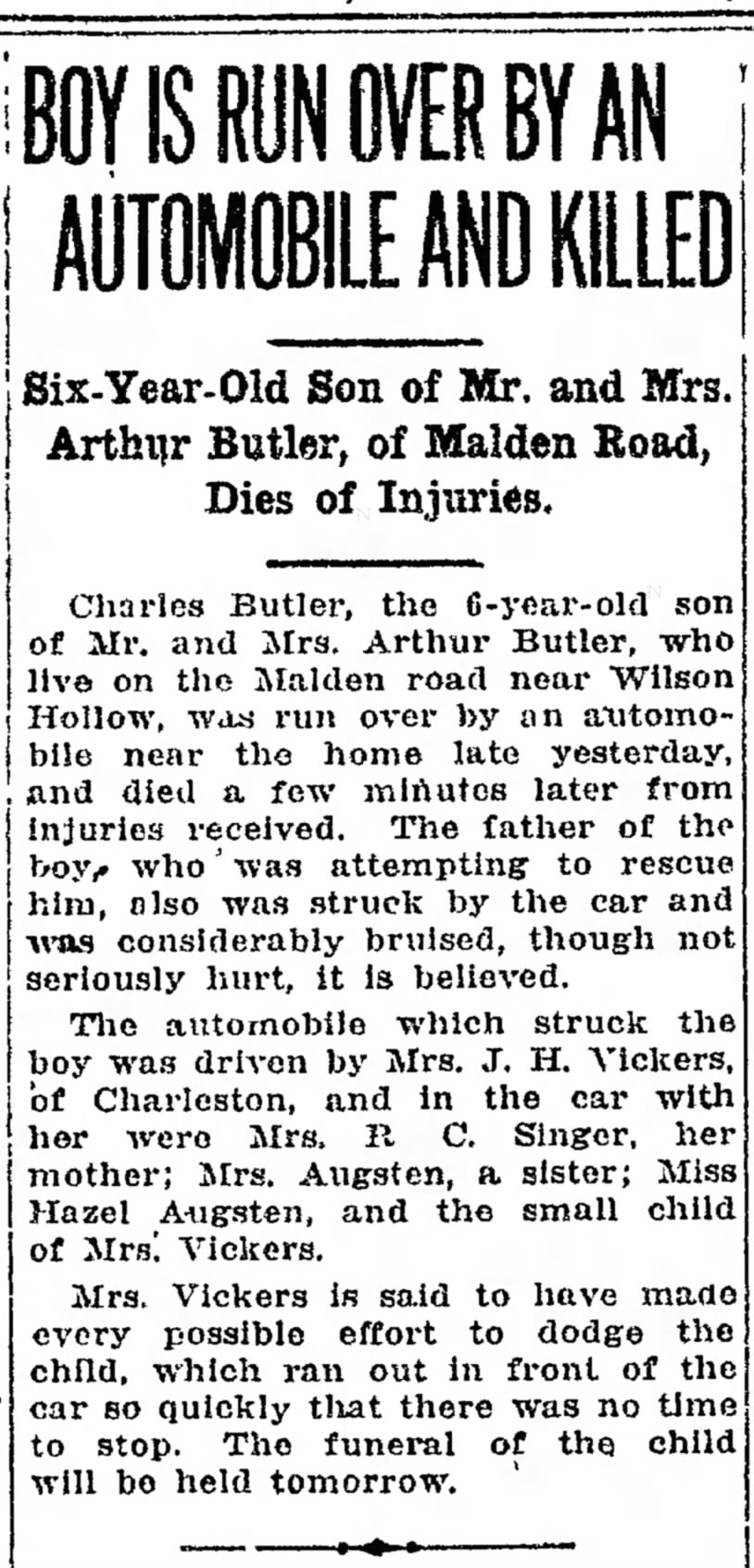 Charles Butler Killed by Automobile