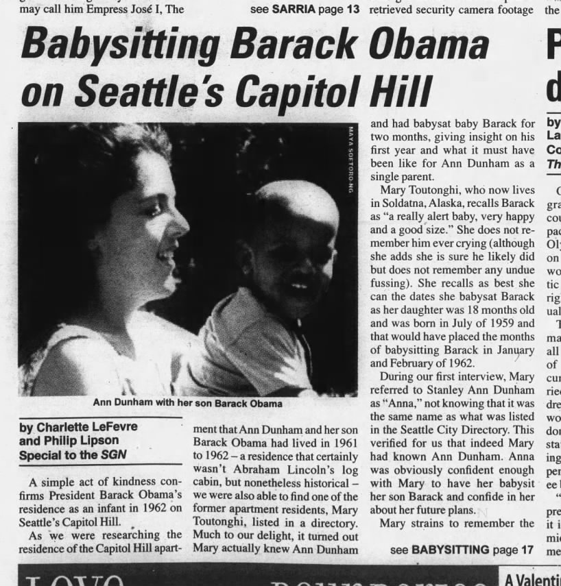 Baby sitting Barack Obama on Seattle's Capitol Hill