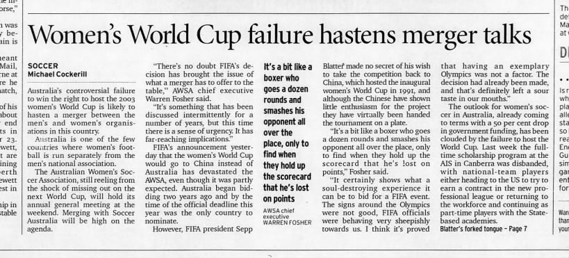 Women's World Cup failure hastens merger talks