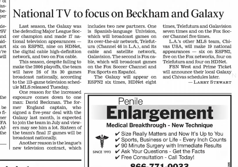 National TV to focus on Beckham and Galaxy