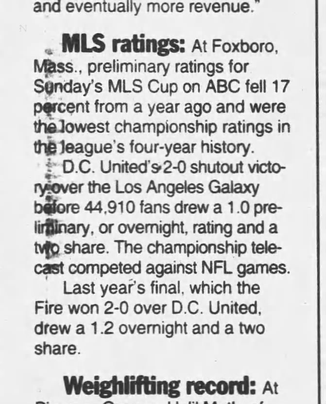 In brief: MLS ratings