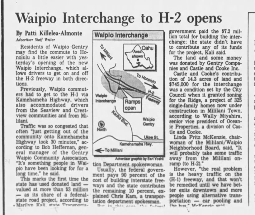 Waipio Interchange to H-2 opens