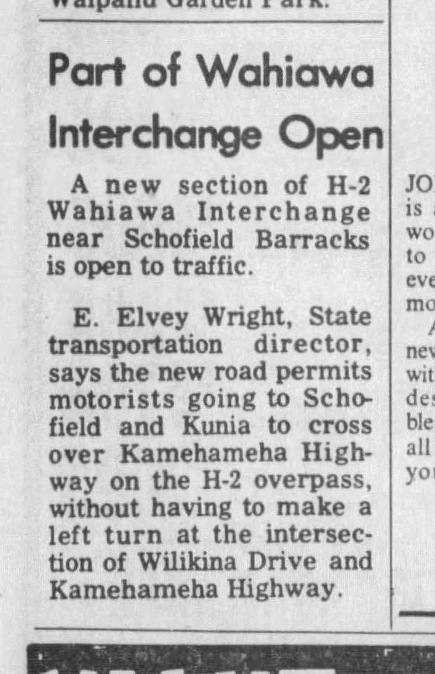 Part of Wahiawa Interchange Open