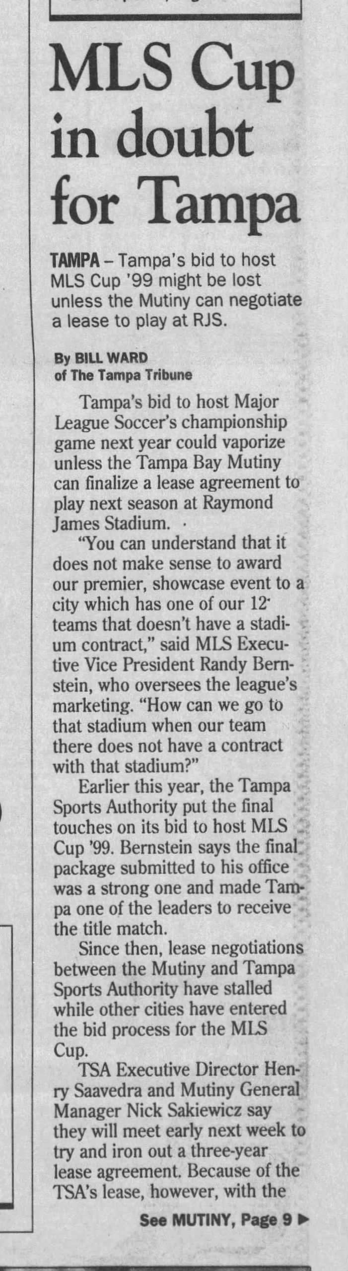 MLS Cup in doubt for Tampa
