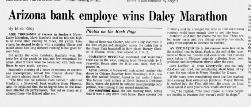 Arizona bank employe [sic] wins Daley Marathon